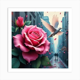 Pink Rose And Dove Art Print