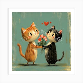 Cute Cats in Love with Flowers Art Print