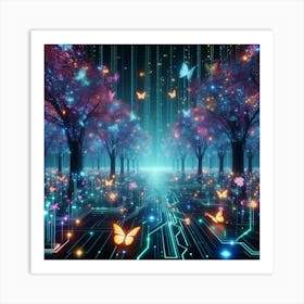 Futuristic Forest With Butterflies Art Print