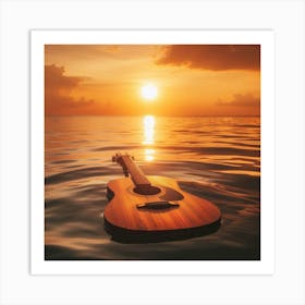 Swimmingpool Guitar in sunset Art Print