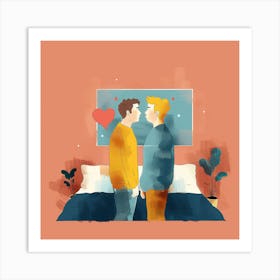 gay couple kissing in bedroom Art Print