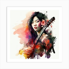 Watercolor Musician Woman #1 Art Print