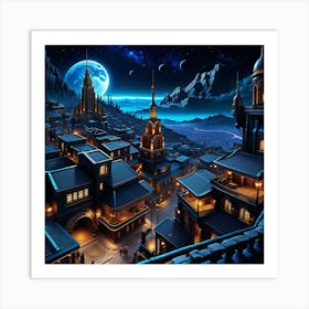 Fantasy City At Night 24 Art Print