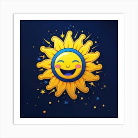 Lovely smiling sun on a blue gradient background 16 Art Print