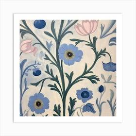 Blue And Pink Flowers Art Art Print