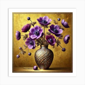 Purple Anemones In A Vase Art Print