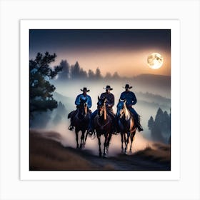 Cowboys In The Moonlight 3 Art Print