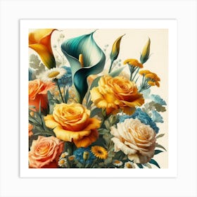 A beautiful and distinctive bouquet of roses and flowers 3 Art Print