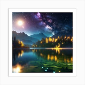 Night Sky Over Lake 1 Art Print