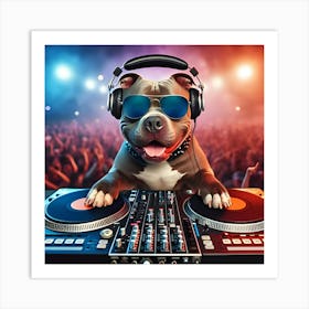 A Pitbull Dog Djaying On A Dj Set 3 Art Print