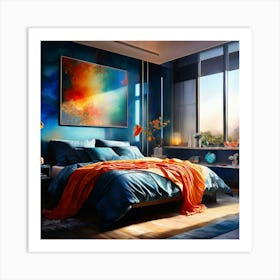 Watercolor Modern Bedroom Studio Photography Complex Details High Detail Art Print