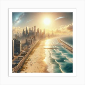 Beach City In Space - Futuristic Art Art Print