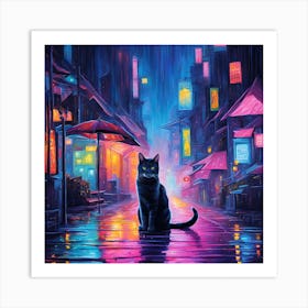 Cat In The Rain 1 Art Print