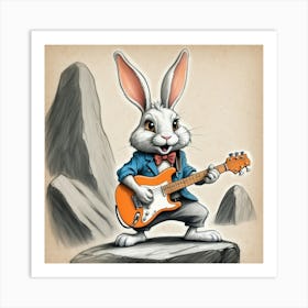 Rabbit Playing Guitar 4 Art Print