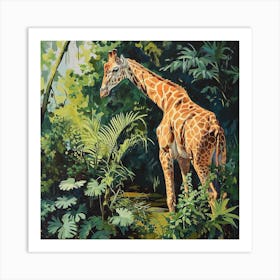 Giraffe In The Leaves Oil Painting Inspired 4 Art Print