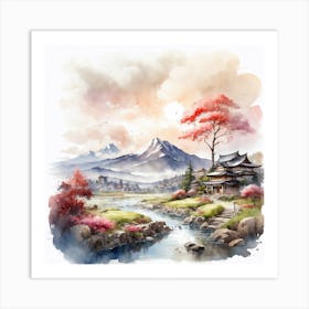 watercolor japanese landscape, soft light,by antoine blanchard and greg rutkowski 3 Art Print