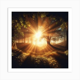 Sunrise In The Forest Art Print