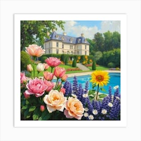 Roses By The Pool Art Print