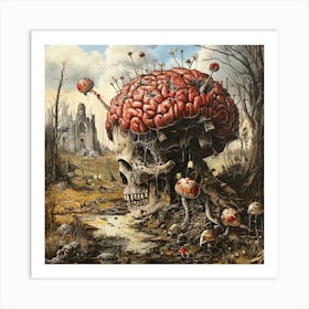 'Skull Brain And Mushroom' Art Print