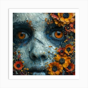 Woman With Flowers On Her Face 1 Art Print