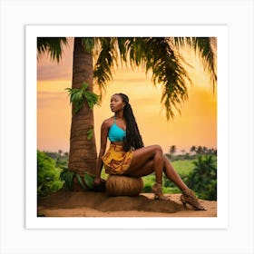 Nigerian Woman Sitting Under Palm Tree Art Print