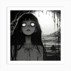 Girl In A Cave black and white manga Junji Ito style Art Print