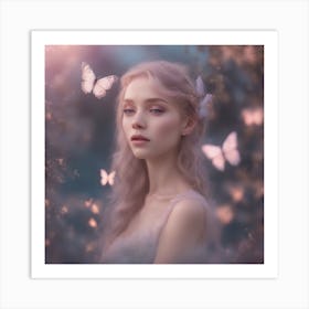 Dreamy Portrait Of A Cute Butterfly In Magical Scenery, Pastel Aesthetic, Surreal Art, Hd, Fantasy, Art Print