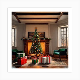 Christmas Presents Under Christmas Tree At Home Next To Fireplace By Jacob Lawrence And Francis Pic (3) Art Print