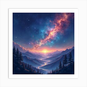 Galactic Watercolor View With Vibrant Celestial Lights 1 Art Print