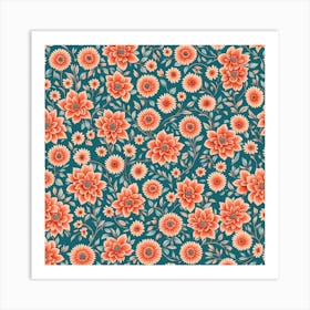 floral pattern Dusty Teal, muted Coral, 219 Art Print