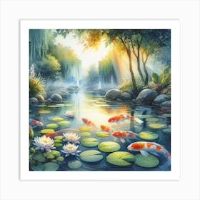 Koi Fish In The Pond Art Print