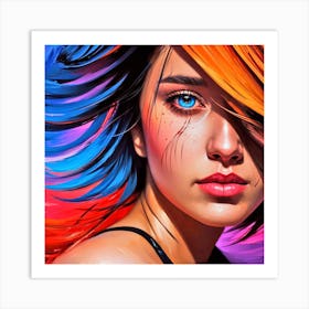 Girl With Colorful Hair 8 Art Print