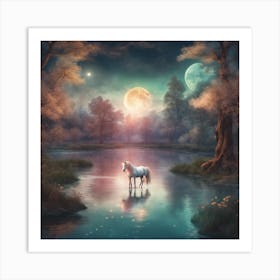 Unicorn In The Water Art Print