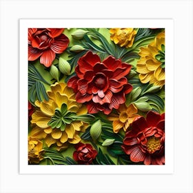 Flowers On A Green Background Art Print