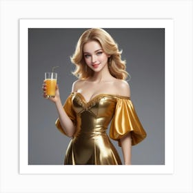 Sexy Woman In Gold Dress Art Print