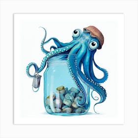 Octopus In A Jar,An octopus in a jar with a hat on it Art Print