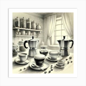 Tranquil Coffee Sketch Art Print