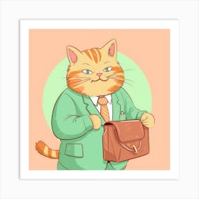 Cartoon Cat With Briefcase Art Print