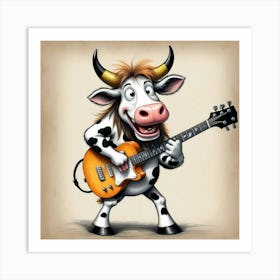 Cow Playing Guitar 13 Art Print