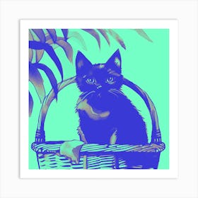 Kitty Cat In A Basket Pastel Green 1 Art Print