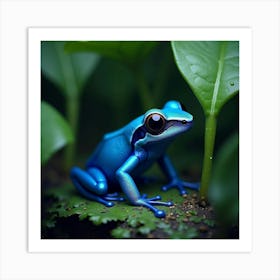 A Charming Blue Poison Dart Frog Hidden In The Leaves 1 Art Print