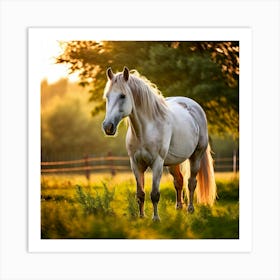 Grass Mane Head Graze Equestrian Pasture Elegant Sun Beauty Horse Standing Rural Green (2) Art Print