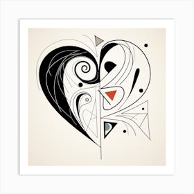 Geometric Black Line Heart 2 Art Print