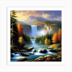 Waterfall In Autumn 14 Art Print