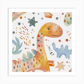 Starry Dinosaur Muted Pastels Pattern 1 Art Print