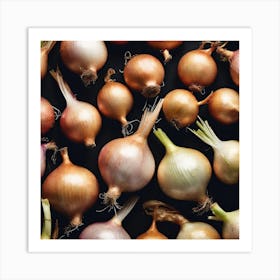 Onion On Black Background Art Print