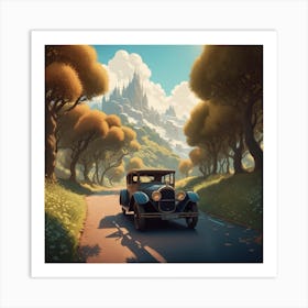 Vintage Car On The Road Art Print