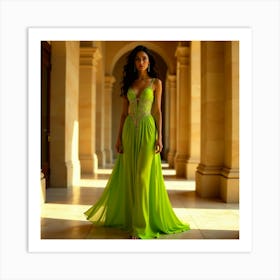 Woman In A Green Dress Art Print