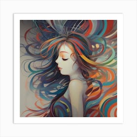 Colorful Girl With Long Hair Art Print