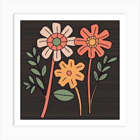 Flowers On A Wooden Background Art Print